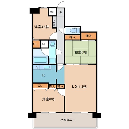 李埣 徒歩5分 14階の物件間取画像